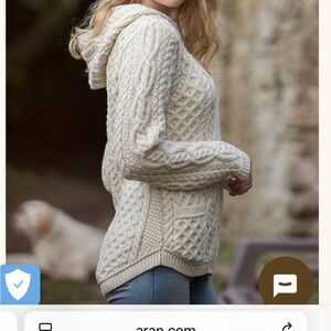 Aran Wool Ireland Cream Cable Knit Hoodie Sweater